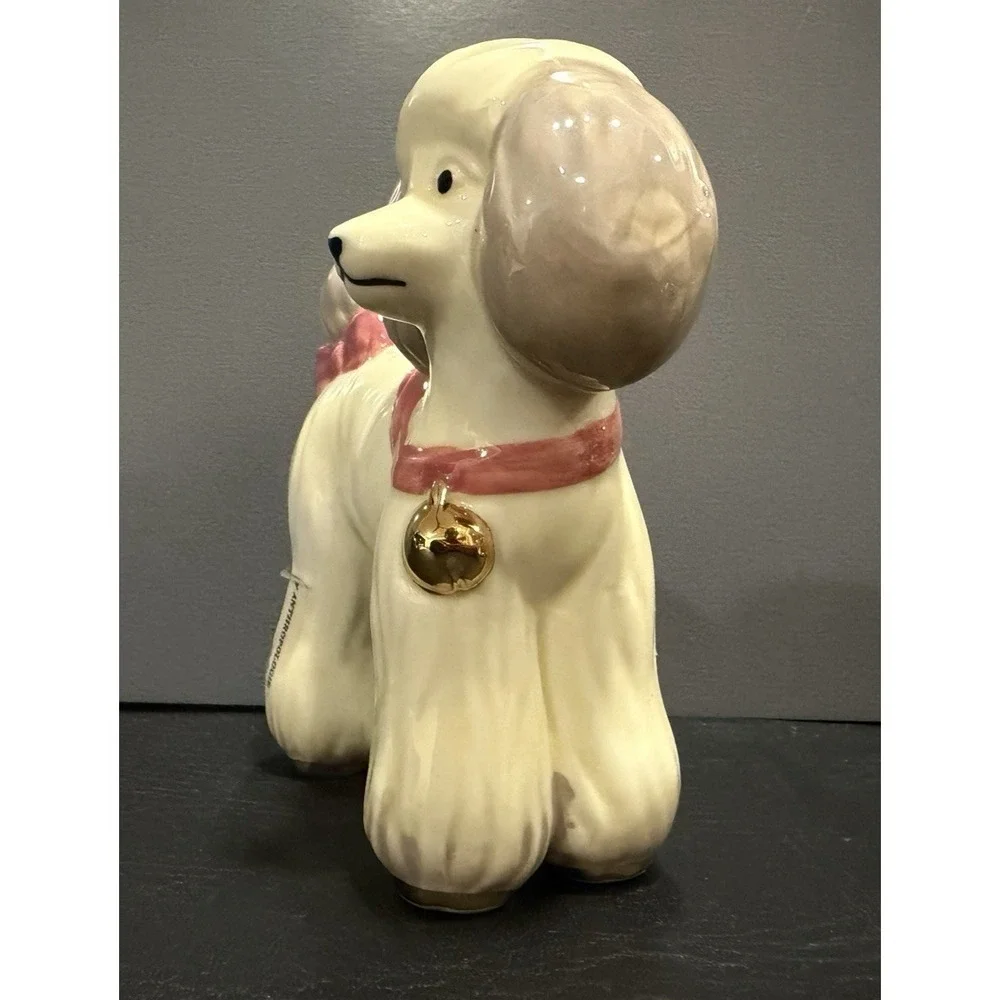 Anthropologie Ceramic Cream Poodle Dog Figurine Pink Bow Japan Novelty Decor